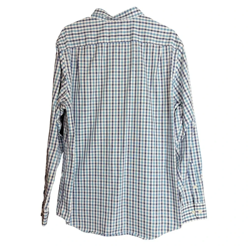 Banana Republic Mens Size XL (17-17.5) Non-Iron Slim Fit Dress Shirt Blue Check